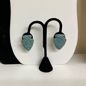 Southwestern Inspired Arrowhead Pottery Ceramic Glaze Earrings Old Vintage